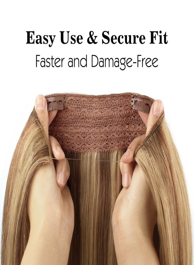 Sassina Invisible Wire Hair Extensions Real Human Hair with Transparent Wire Adjustable Size Secure Clips Natural Straight Secret Miracle Hairpiece, Highlight P6-12 16 Inch 80 Gram - Image 5